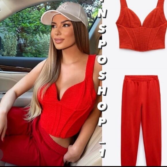 ZARA TEXTURED CORSET TOP RED BUSTIER NWT - Picture 1 of 5
